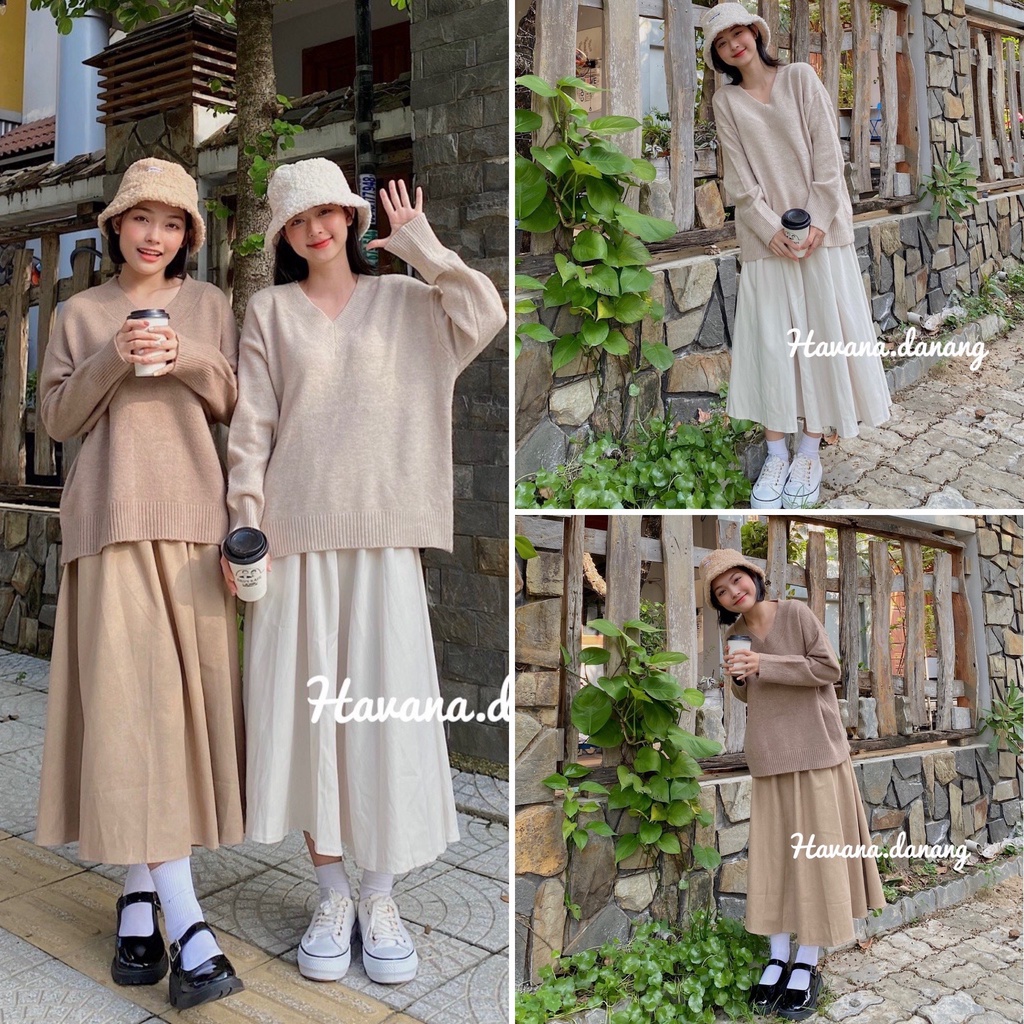 Chân váy xếp li dáng dài vintage form xòe chất kaki 2 da chuzme