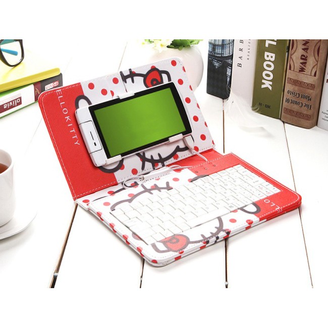 Bao Da Kèm Bàn Phím Cho Smartphone Hello kitty