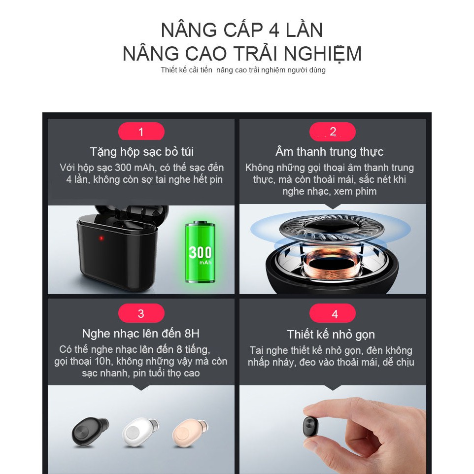 [TẶNG SẠC] Tai nghe Bluetooth không dây BL 1 Cát Thái , tai nghe mini nhét tai phù hợp cho IOS và Android