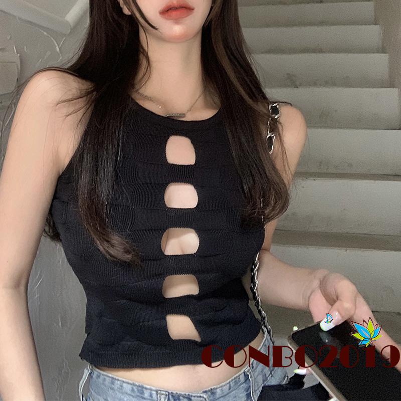 Áo Croptop Dệt Kim Sát Nách Màu Trơn Họa Tiết Kẻ Sọc Màu Sắc Thời Trang Cho Nữ