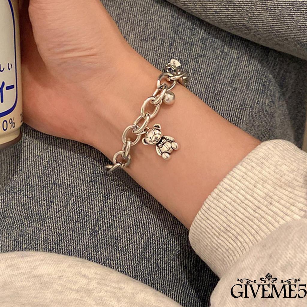 Vòng tay kim loại mặt hình gấu dễ thương cho nữ