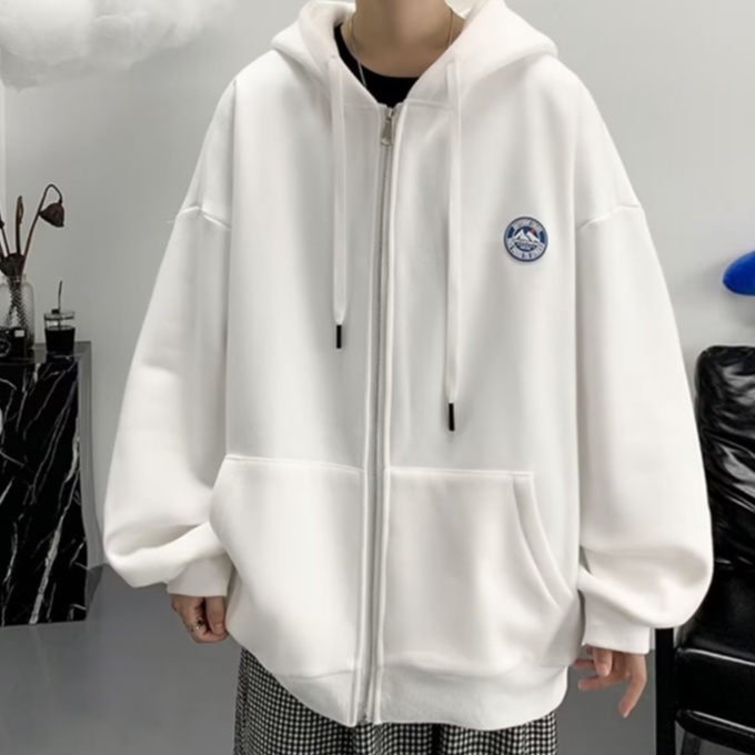 Áo hoodie Xám Dáng Rộng Có Khóa Kéo Phong Cách Hàn Quốc Giản Dị Dành Cho Nam Và Nữ