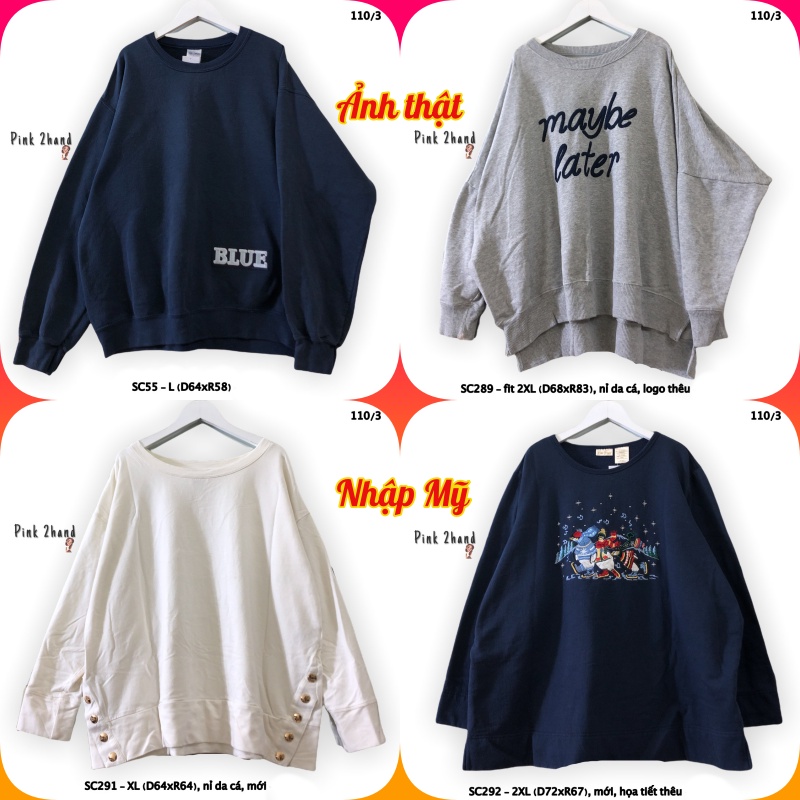 Áo Sweater nữ, nam 2hand, chất dày, size XL/XXL - 0412-1