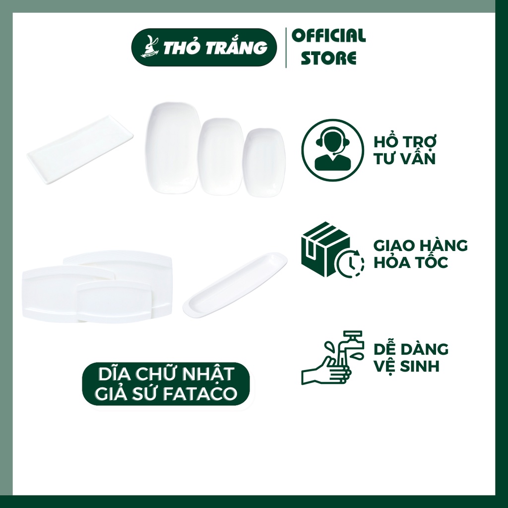 Dĩa Chữ Nhật Trắng Giả Sứ Horeca Fataco Việt Nam Sang Trọng