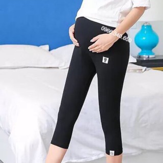 Quần legging lửng bầu vải zip cottong gắn logo mèo