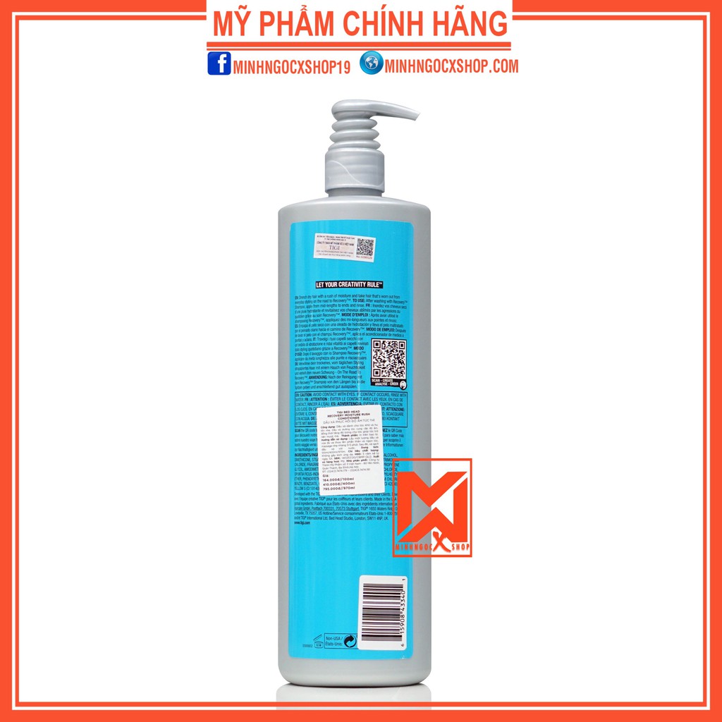 Dầu xả tigi xanh dương - dầu xả phục hồi độ ẩm tức thì TIGI RECOVERY MOISTURE RUSH 970ml chính hãng