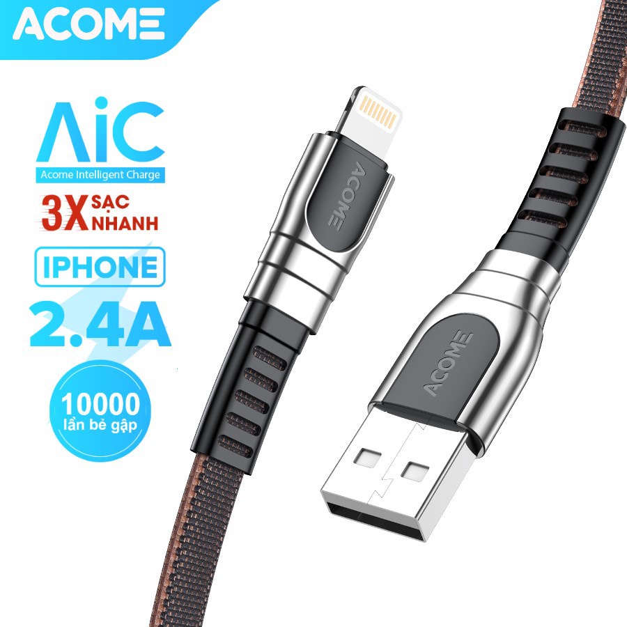 Cáp Sạc Nhanh ACOME Dây Sạc AKL AKC AKM 2.4A 100CM Cổng Lightning Micro Type C Tương Thích Với Các Thiết Bị IOS Android