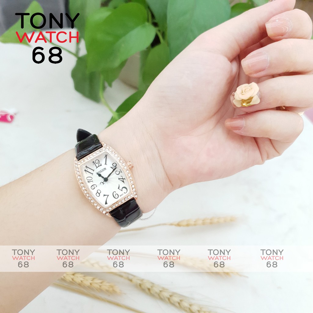Đồng hồ nữ dây da đeo tay bầu dục đá viền vàng chính hãng Bolun thời trang đẹp giá rẻ | BigBuy360 - bigbuy360.vn