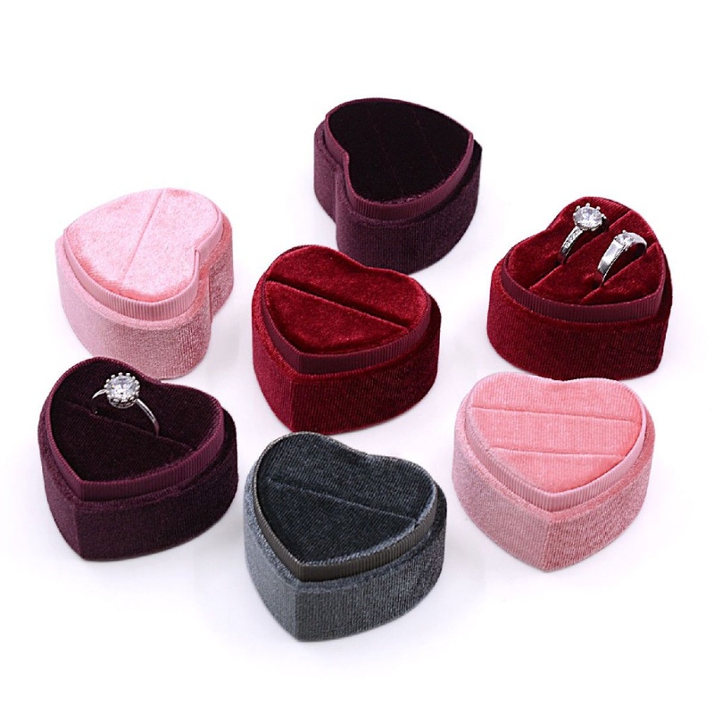 Hộp Đựng Nhẫn 1 / 2 Tầng Hình Trái Tim Màu Xám / Hồng / Đỏ Đậm Siêu Tinh Tế