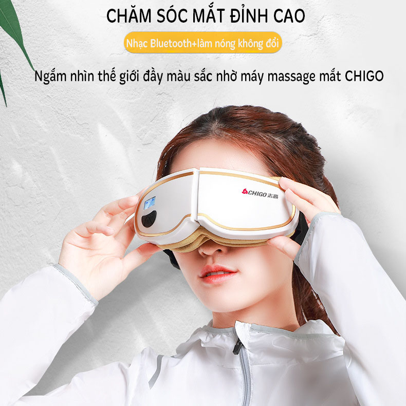 Máy Massage Mắt Thông Minh Chính Hãng CHIGO Thế Hệ Mới 2021-Kết nối Bluetooth, Massage túi Khí, Rung, Nóng