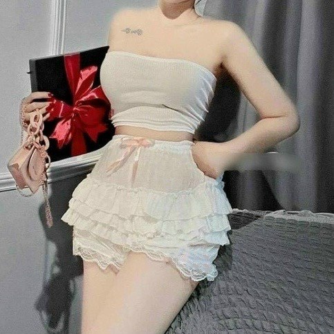 Sét áo ống croptop phối quần đùi tâng đính nơ hồng cực hot , chất áo gân quần xốp alohashop91