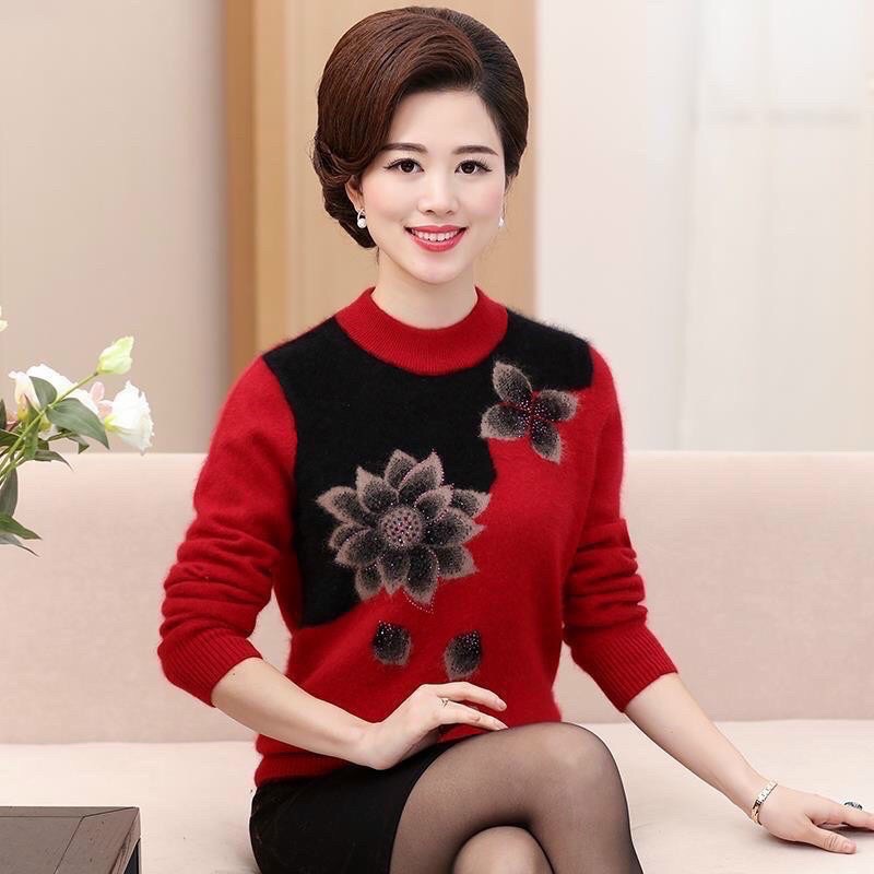 Áo kiểu trung niên nữ_ Áo ấm thu đông cổ cao phối họa tiết sang trọng cho bà cho mẹ (Hàng sẵn) | BigBuy360 - bigbuy360.vn