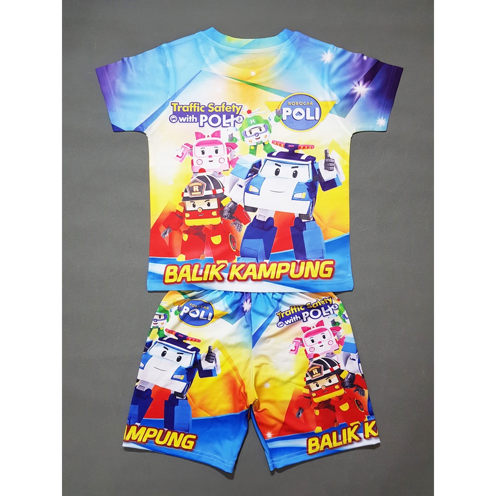 Bộ thun cotton lạnh bé trai in hoạt hình Among us paw patrol xe poli roborcar