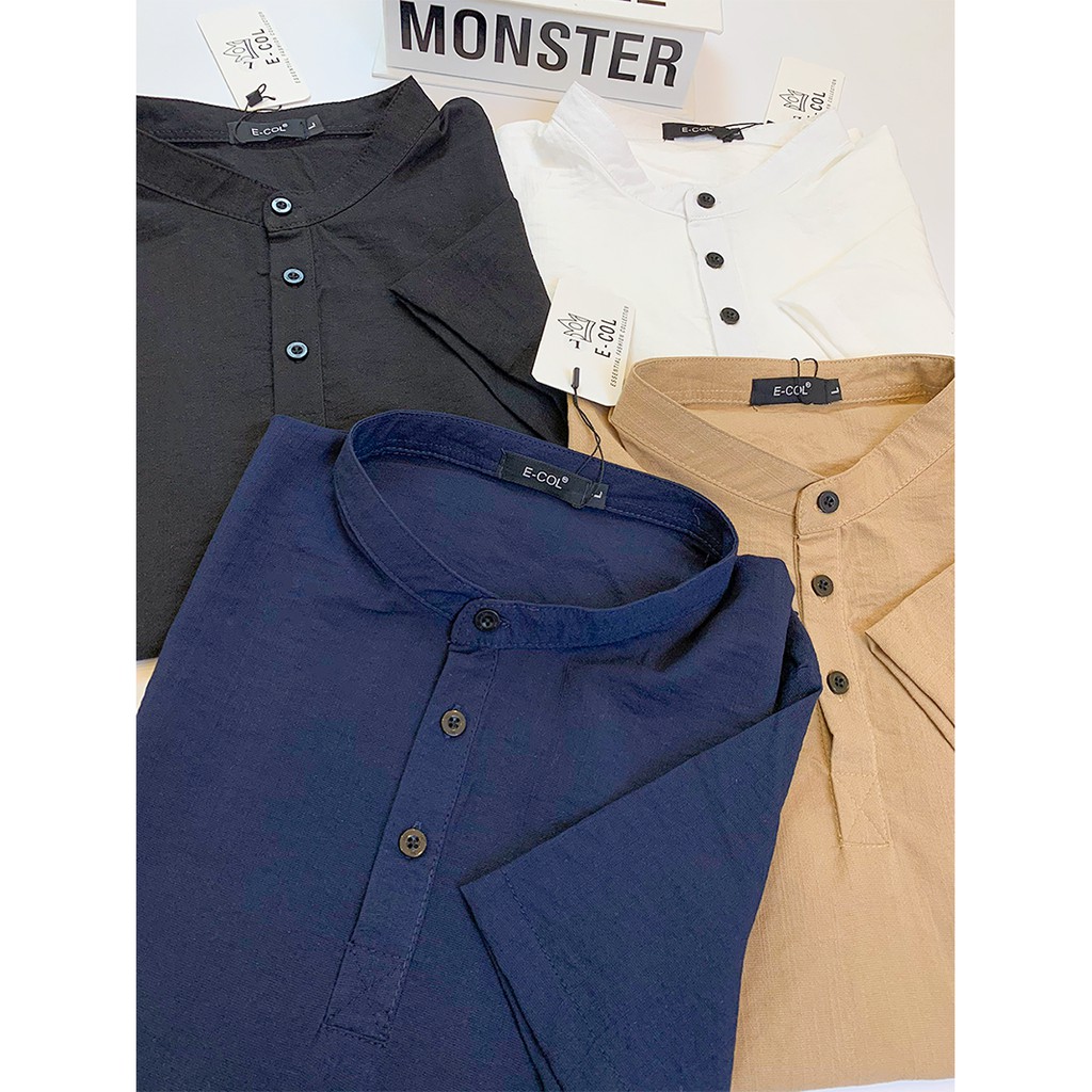 Áo Đũi Nam Cổ Tàu E-COL (48-85kg) Sợi tự nhiên Mát - Mềm - Nhẹ | BigBuy360 - bigbuy360.vn