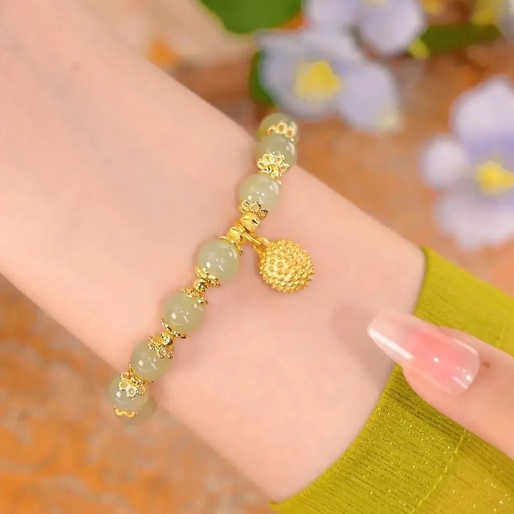 Vòng Tay Chuỗi Hạt Đá Ngọc Bích Nhân Tạo Co Giãn Cho Nữ