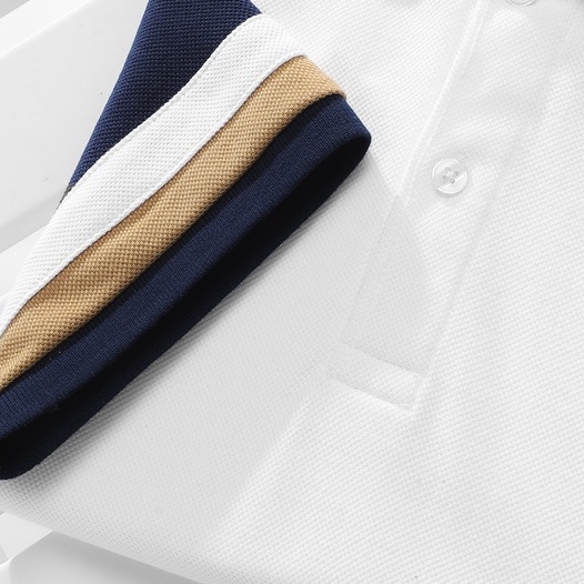 | Satoshi | Áo Polo nam SAPL68  Diamond Pique Raglan màu trắng viền cổ navy phối tay xanh