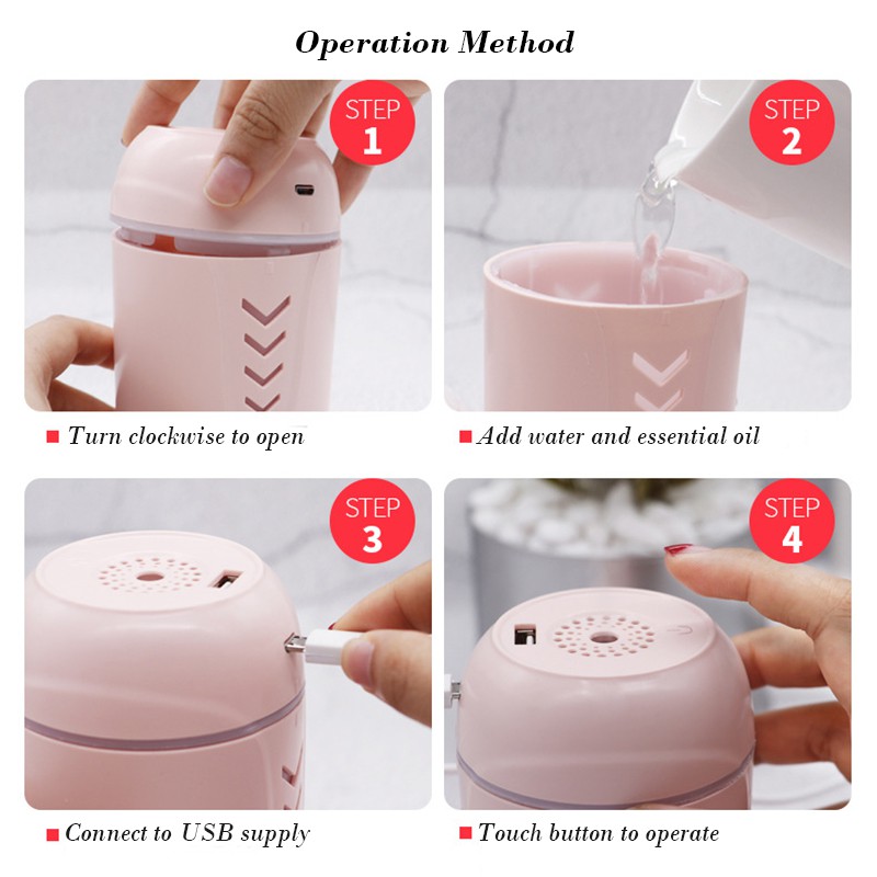 Fnelse 220ml  Máy Phun Sương Làm Ẩm Không Khí Phun Tinh Dầu Thơm Có Đèn Led Quạt Mini Thích Hợp Cho Xe Hơi
