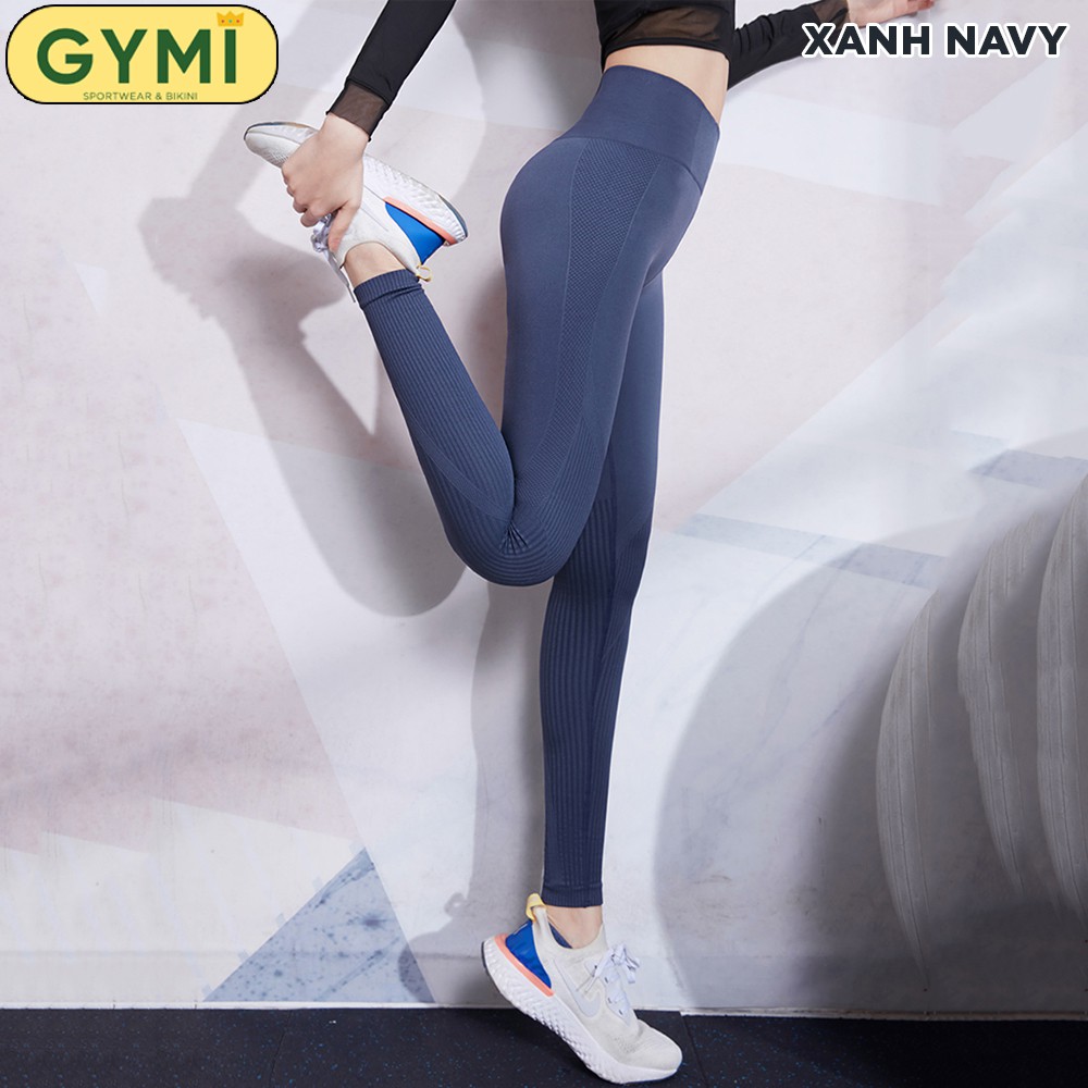 Quần tập gym yoga nữ GYMI QD03 dáng legging dài thể thao chất dệt kim co giãn lưng cao nâng mông