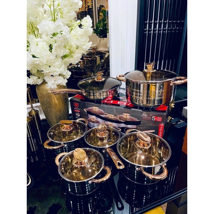 Bộ Nồi Vung Kính KAISA VILLA 6 Món 12 Chi Tiết Mã KV-6618 Tay Cầm Tráng Men Chống Dính