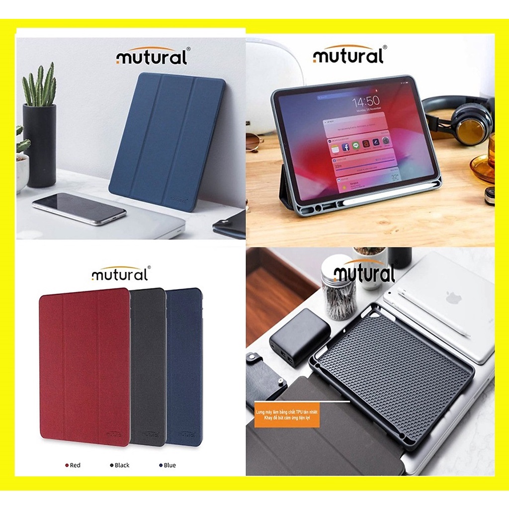 Bao da chính hãng MUTURAL cho iPad Pro 11 inch 2020 lưng dẻo silicon chống sốc, có khay chứa bút tiện lợi