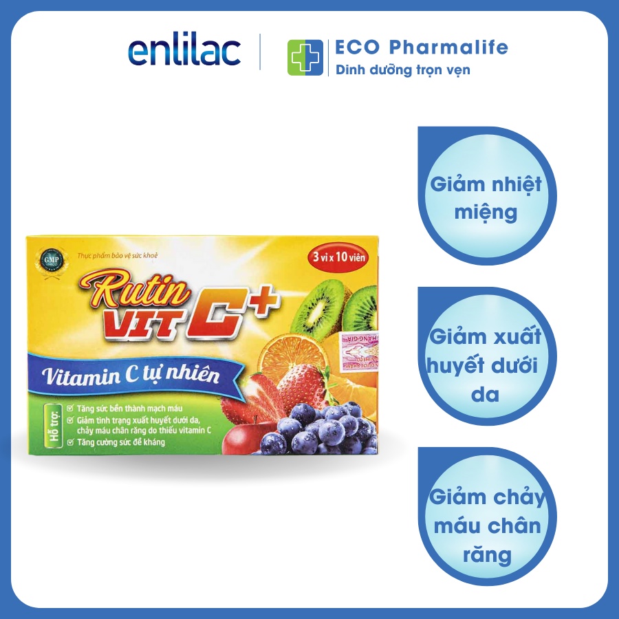 Rutin Vit C giúp hỗ trợ giảm suy giãn tĩnh mạch, cải thiện nhiệt miệng hộp 3 vỉ x 10 viên