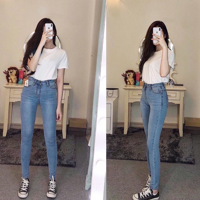 Quần skinny trơn lưng cao MNG