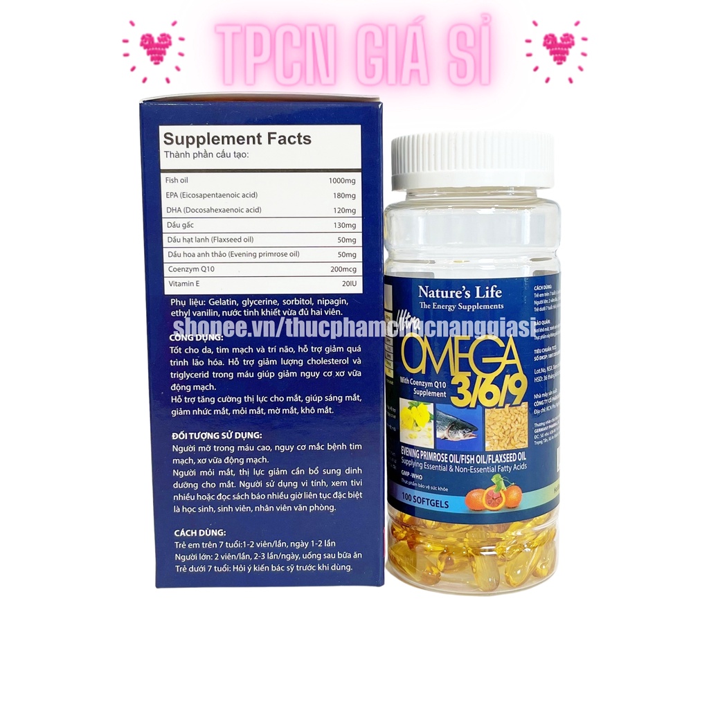 Dầu Cá Omega Alaska 3,6,9 Hỗ Trợ Hệ Tim Mạch , Trí Não , Tăng Cường Thị Lực , Sáng Mắt - Hộp 100v