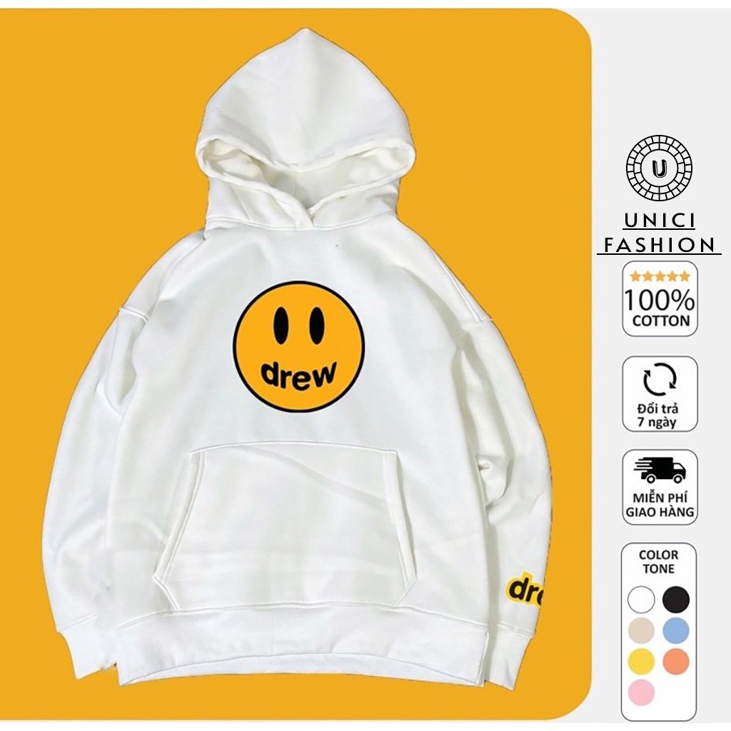 Áo nỉ Hoodie Drew house mặt cười Unici shop, áo nỉ bông hoodie unisex nam nữ AN205
