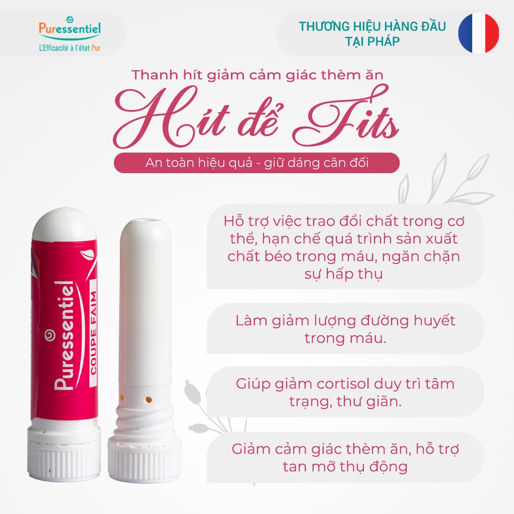 [Tặng thước dây] Thanh hít giảm cân Slimstick Puressentiel 10ml, giảm cảm giác thèm ăn, hỗ trợ giảm cân nhanh