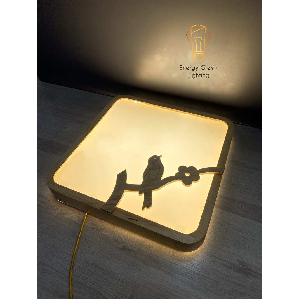 Đèn LED Ốp Trần Energy Green Lighting  Gỗ Kiểu DángVuông / Tròn Trang Trí Hình Chú Chim OT-98307 - Đường Kính 50cm