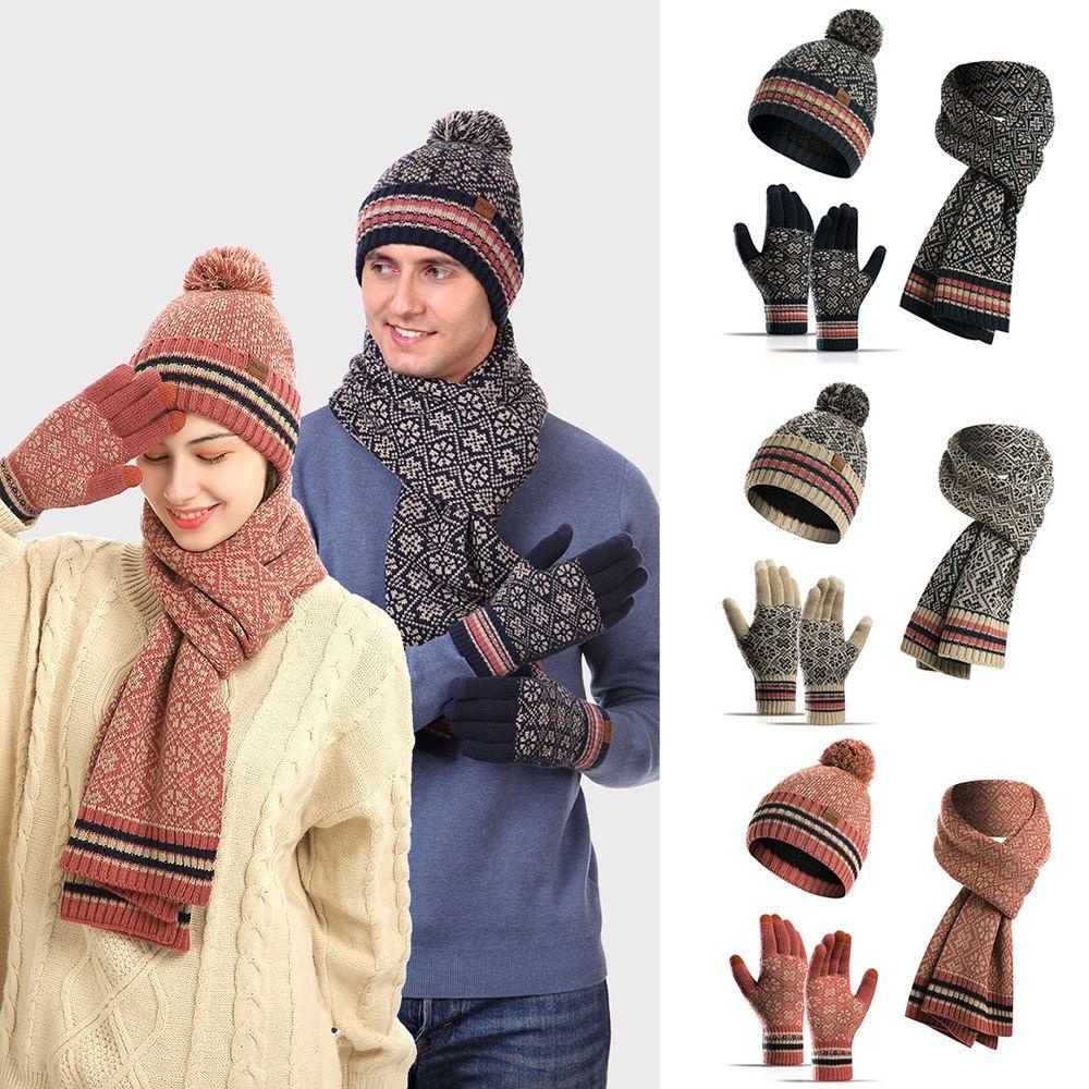 BSUNS Set Mũ beanie + Găng Tay + Găng Tay Cảm Ứng Cho Nữ