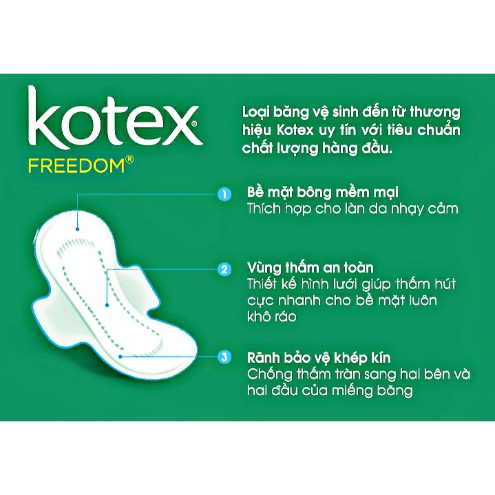 Hàng Chính Hãng - Combo 8 gói Băng vệ sinh Kotex Freedom Bông Mềm Mại – Maxi Cánh