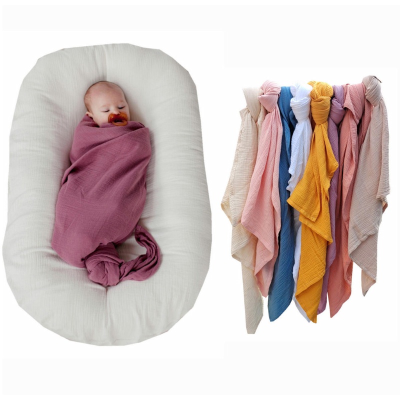 Chăn Quấn Em Bé Bằng Cotton 2 Lớp Mềm Mại 120x120cm Màu Trơn Xinh Xắn