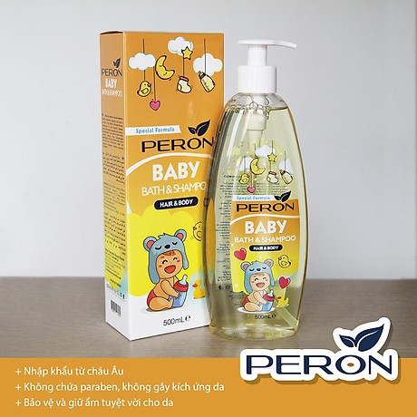 PERON BABY BATH &amp; SHAMPOO – Sữa tắm gội cho bé giúp giảm rôm sảy, mụn sữa (500ml)