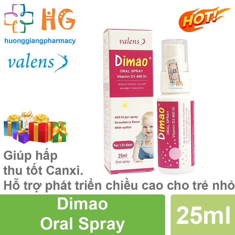 Dimao Oral Spray, Vitamin D3 dạng xịt, bổ sung Vitamin D3, hấp thu Canxi tối đa. Phát triển chiều cao cho bé (lọ 25ml)