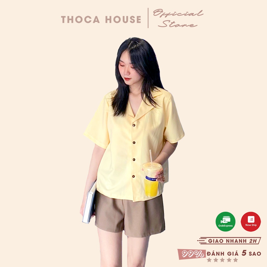 Áo sơ mi cổ vest tay ngắn trơn nhiều màu THOCA HOUSE mặc đi chơi, đi làm thanh lịch