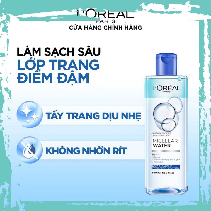 Nước Tẩy Trang   Lo&quot;real Tươi Mát 400ml có 3 màu -hồng -xanh lợt-xanh đậm - giúp bạn tẩy sạch lới bụi bẩn -và lớp trang