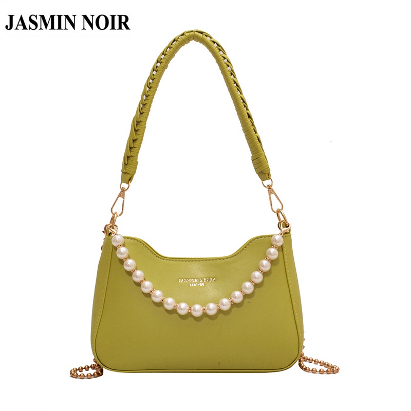 Túi Đeo JASMIN NOIR Chéo Vai Bằng Da PU Đính Ngọc Trai Giả Thời Trang Dành Cho Nữ