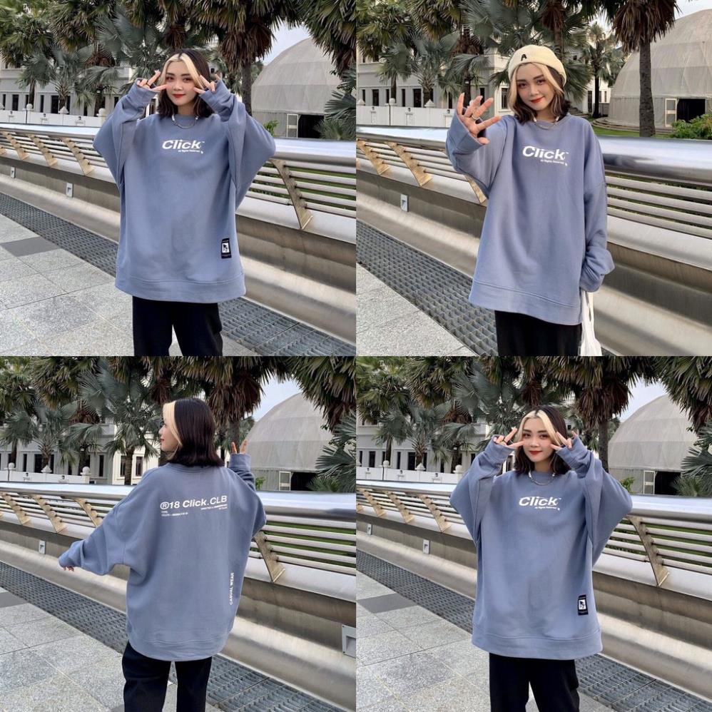 Áo Sweater Click Club Màu Xám Chì Vải nỉ lót bông form rộng unisex streetwear