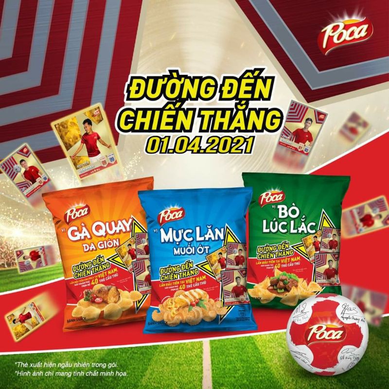 Lốc 10 gói bánh snack Poca ( có tem cầu thủ) loại 5k. Mua 5 lốc tặng 1 album