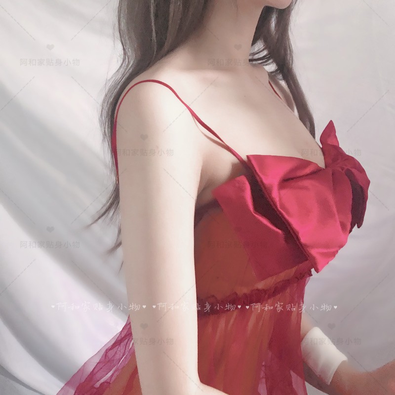 Set đầm ngủ phối lưới đính nơ + quần lót lọt khe quyến rũ cho nữ | BigBuy360 - bigbuy360.vn