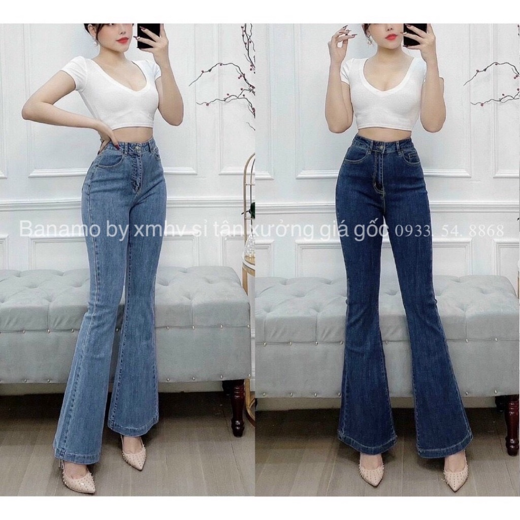 Quần jean ống loe 3 màu sang chảnh siêu hack dáng thời trang Banamo Fashion 463