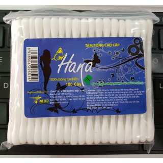 Combo 12 bịch tăm bông Hana lõi nhựa  loại 100 que/gói  [MỚI]