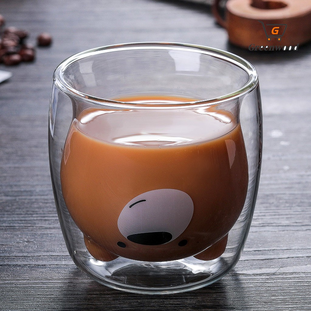 250ml Cartoon Bear Double Wall Insulated Coffee Milk Water Glass Cup Juice Mug