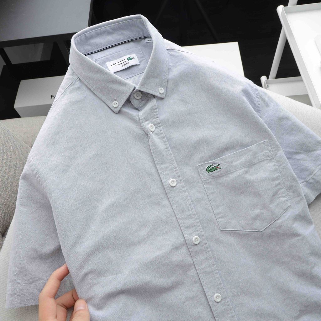 Áo sơ mi nam ngắn tay trơn basic LCT, form slimfit, vải oxford cao cấp, thoáng mát thấm hút mồ hôi