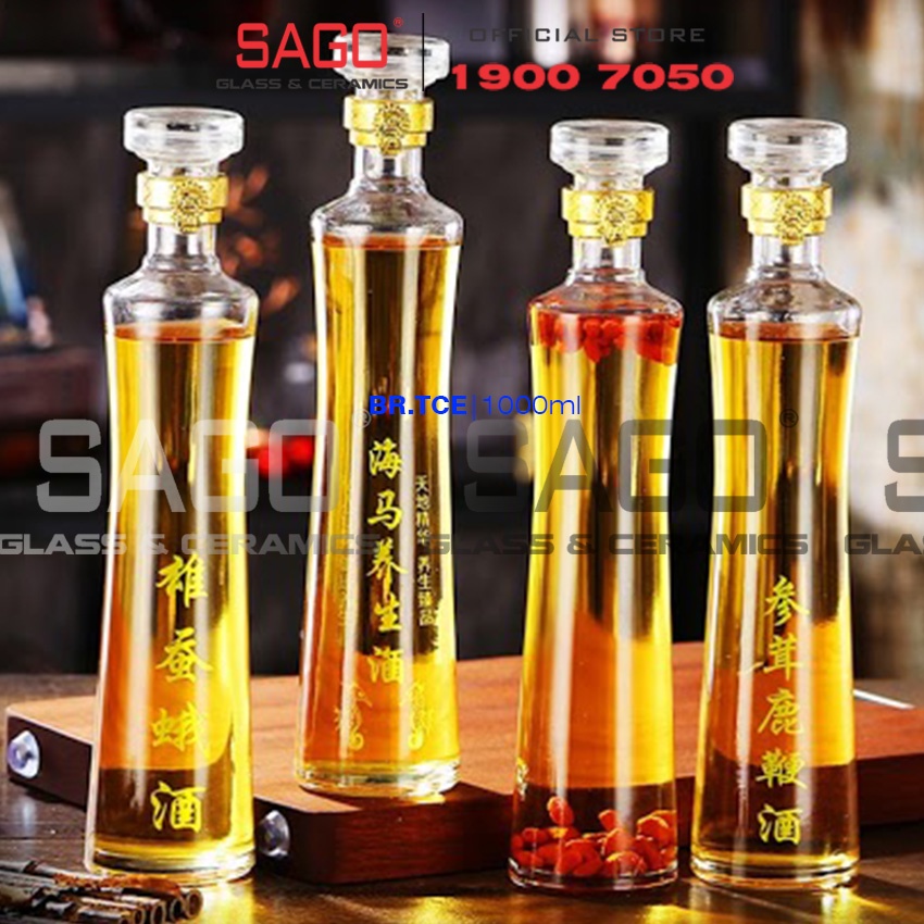 Bình Thủy Tinh Tròn Eo Cao Nắp Thủy tinh 500ml , 1000ml | Tùy chọn Dung Tích