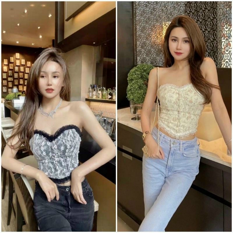 Áo Bra 2 Dây Ren Hoa Cúp Ngực Chất Đẹp Kiểu Dáng Ulzzang Hàn Quốc 2 Màu