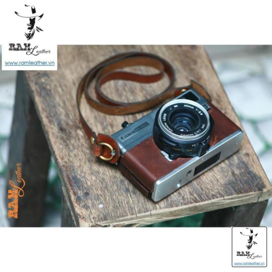Dây máy ảnh máy film và mirroless da bò nâu sáng khóa đồng - RAM A2 Light brown VINTAGE ,