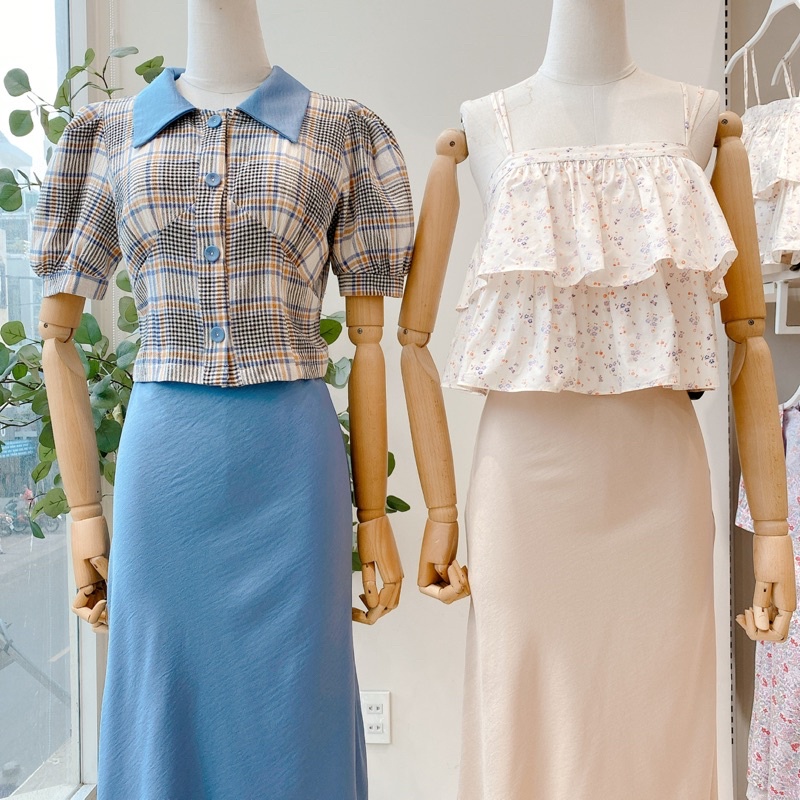 Chân váy lụa midi co giãn dáng cao MIEU - JF03