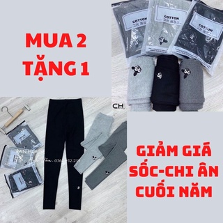 Quần legging nữ chất len tăm thêu mickey kèm túi zip siêu xinh cực phẩm mùa thu đông [MUA 2 TẶNG 1]